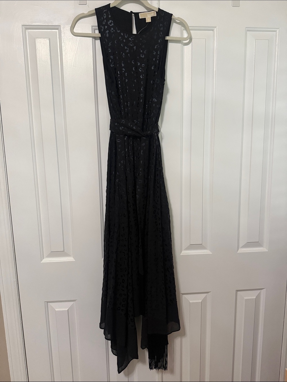 Michael Michael Kors Sleeveless Black Textured leopard Maxi Dress with Belt